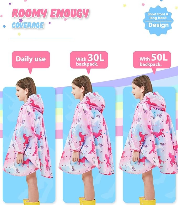 SaphiRose Lightweight Kids Rain Poncho Nairobi