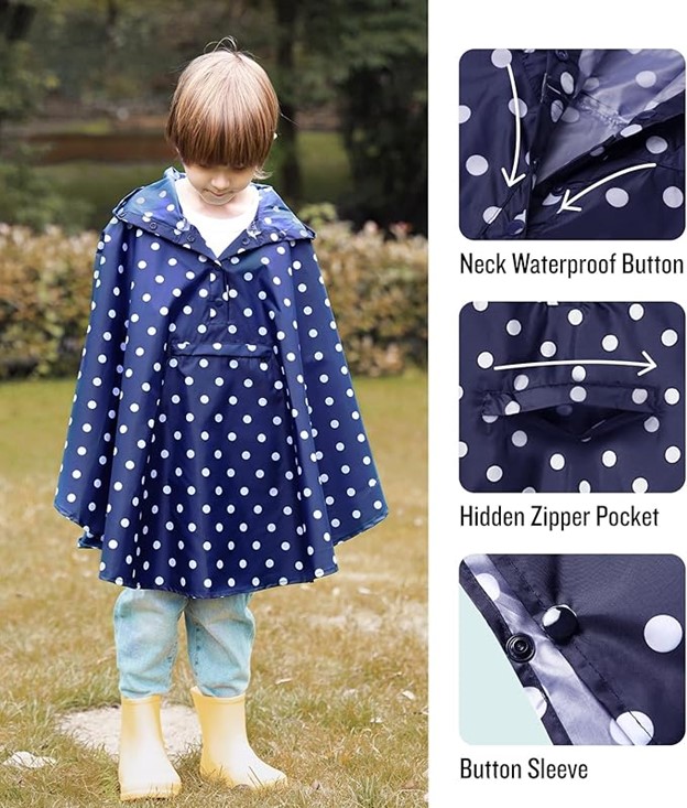 SaphiRose Lightweight Kids Rain Poncho