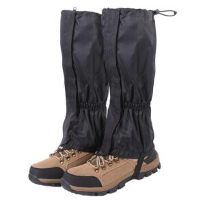 Waterproof Leg Gaiters worn over hiking boots on a muddy trail