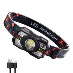Waterproof Rechargeable Headlamp worn on a night hike